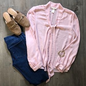 Pink Tie Neck Blouse